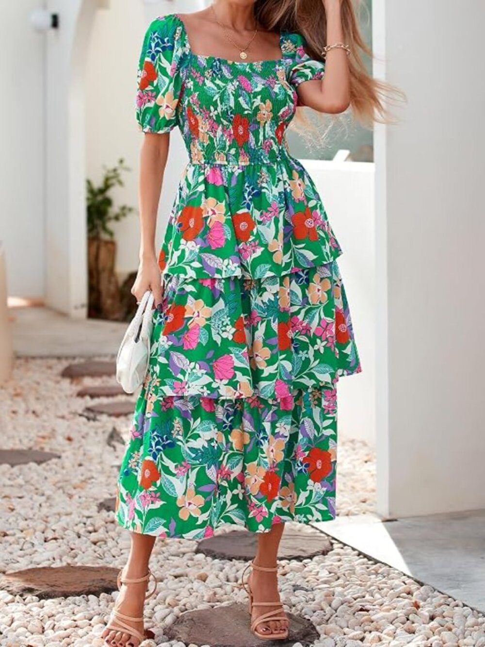 BTFBM Women's Floral Smocked Summer Maxi Dresses Size L NWT